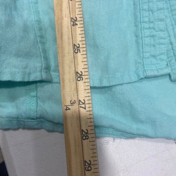 JM Collection Linen Top Womens Size 14 Teel Button Up 3/4 Sleeves Studded Pocket - Picture 11 of 14